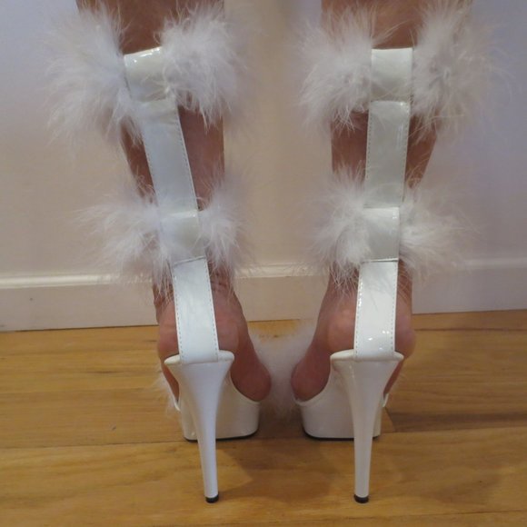 LAST CHANCE  NIB CUSTOM MADE White Double High Riding Ankle Cuff "Fufu" Heels - Picture 8 of 15